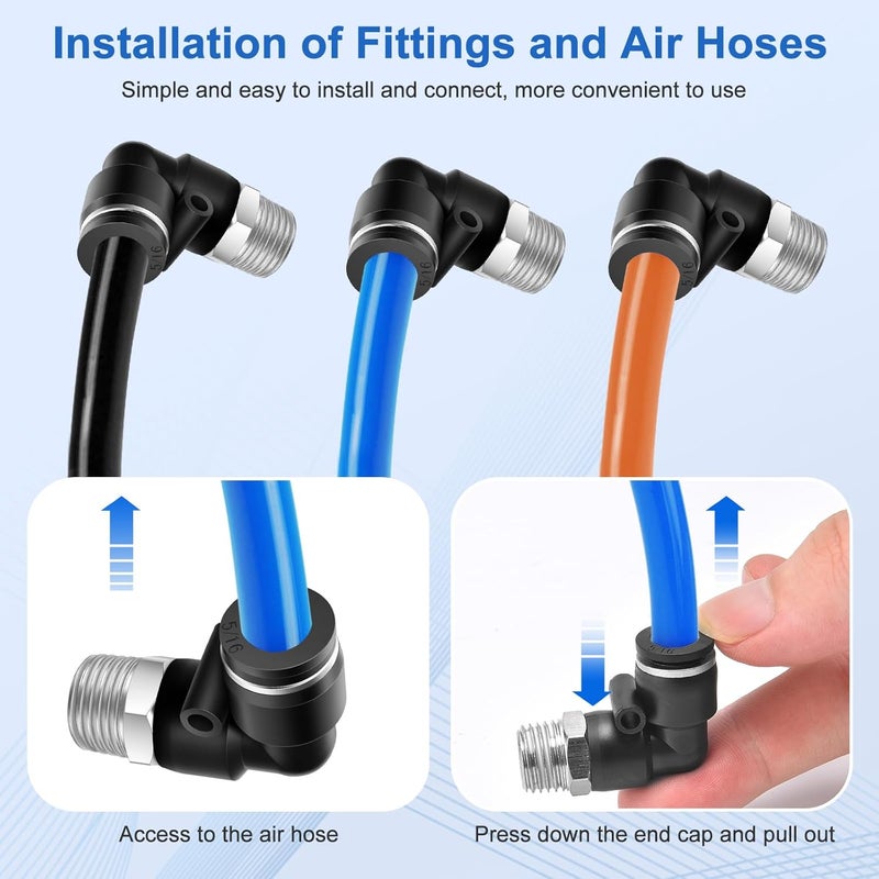 cnaodun 12 Pcs Push to Connect Fittings 5/16 Inch Tube OD x 1/4 Inch NPT Thread Pneumatic Male Straight and Elbow Quick Connect Air line fittings - Image 5
